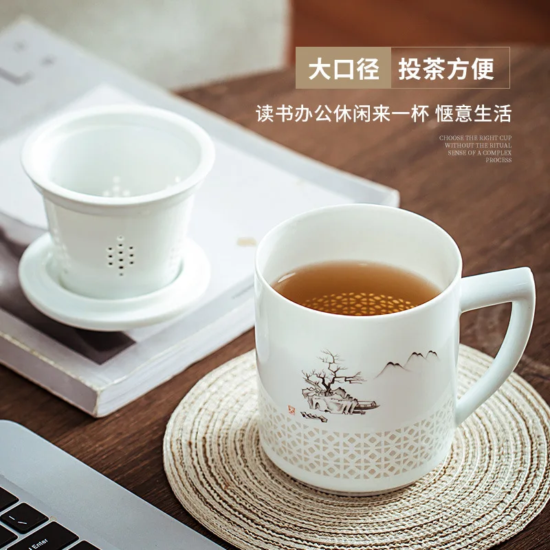 Jingdezhen hand-painted ceramic cup tea separation tea infuser cup with lid filter cup exquisite tea infuser cup household