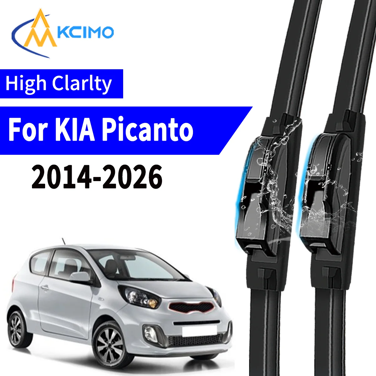 

Premium 2Pcs Windshield Wiper Blades for KIA Picanto ii 2014-2026 Easy Snap On Installation Streak Free Cleaning All Weather