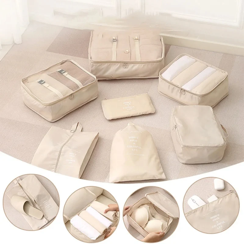 9 Pcs/Set Travel Storage Bag Set Clothes Underwear Cosmetic Shoe Luggage Packing Cube Organizer Bag Nylon Toiletries Pouch Kits