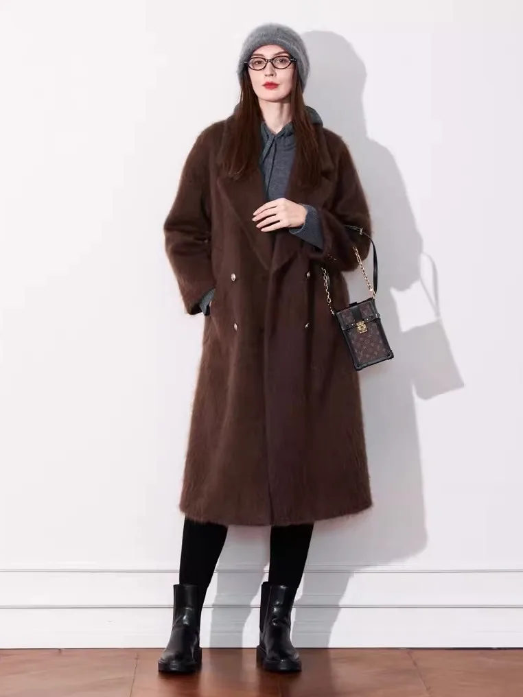 

plus Size Women's Woolen Coat Long Hair Sheepskin Medium Length Elegant Outerwear Spring 2026 High Quality Korean Style