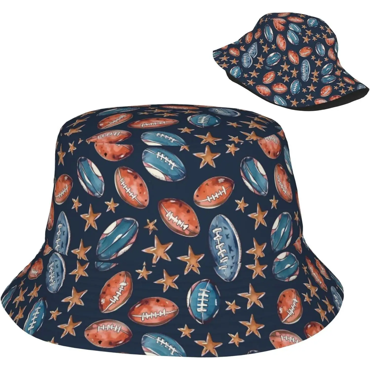 Patriotic Football Star Print Bucket Hat Unisex 4th of July Summer Sun Hat UV Protection Casual Outdoor Sports Fisherman Hat