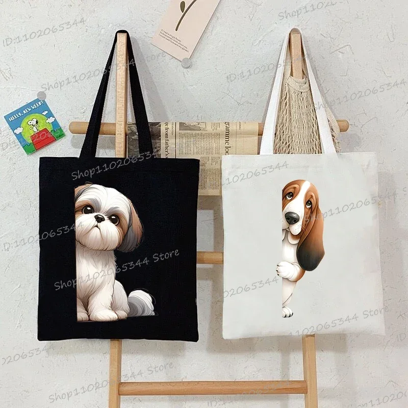 3D Dog Print Pattern Shoulder Bag Women Men Fashion Animal Lover Gift Shopping Bags Cartoon Dog Series Student Canvas Handbags