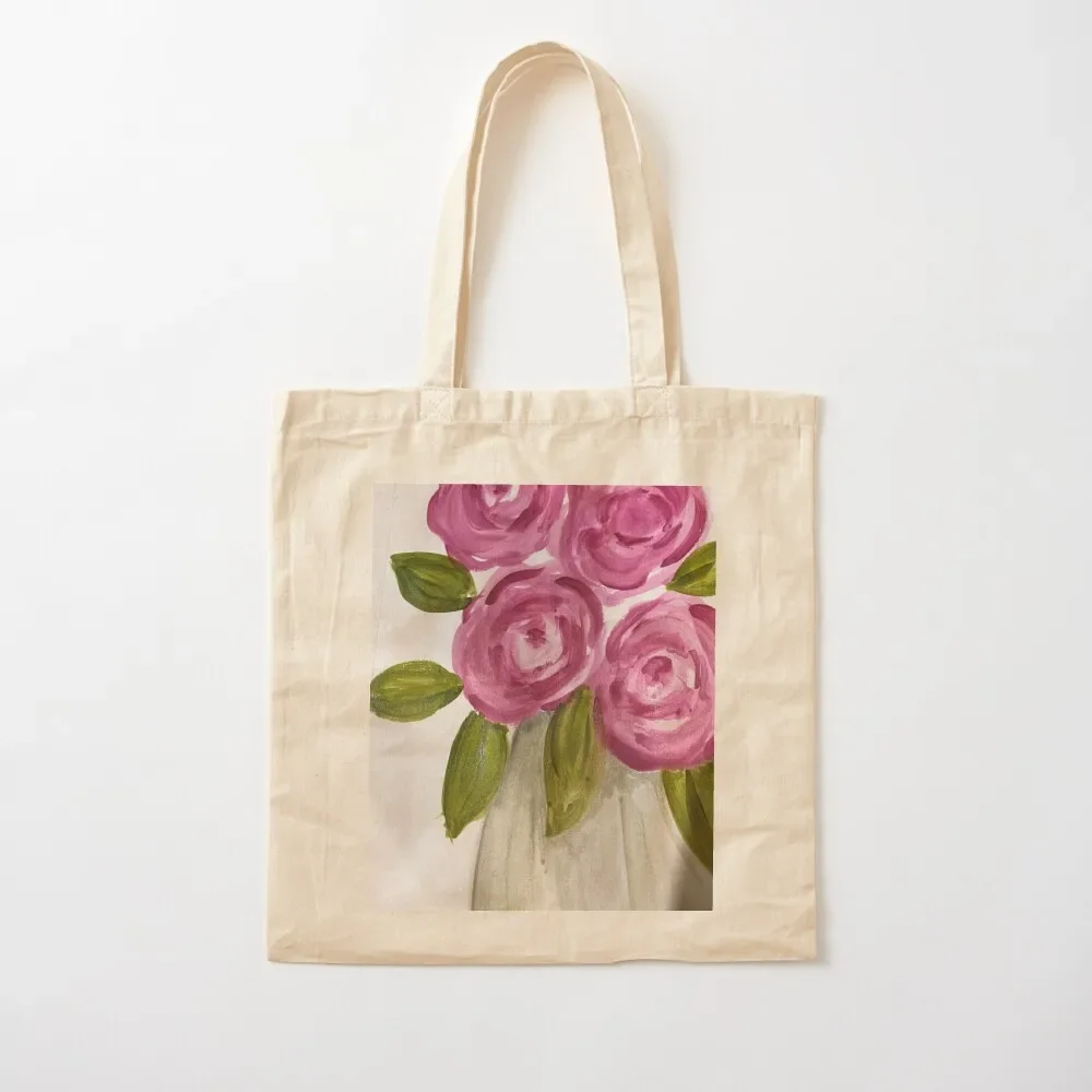 

Pink Acrylic Abstract Roses In A Vase Tote Bag supermarket folding bag Women's shopper bag tote woman