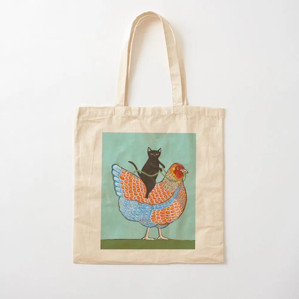 

Chicken Ride Wyandotte and Black Cat Tote Bag Shopper bag custom canvas bag Lady Canvas Tote