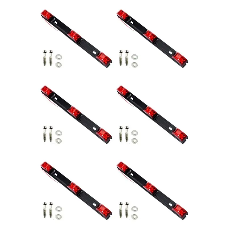 6X Trailer Tail Light Bar, 14.2 Inch Red Clearance Identification ID Marker Light With Bracket-A99D