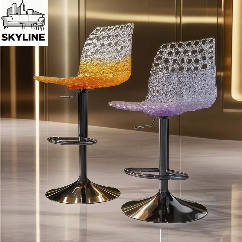 Artistic Crystal Framed Revolving Bar Chair Padded High Stool Fit For Household Island & Commercial Reception Layout