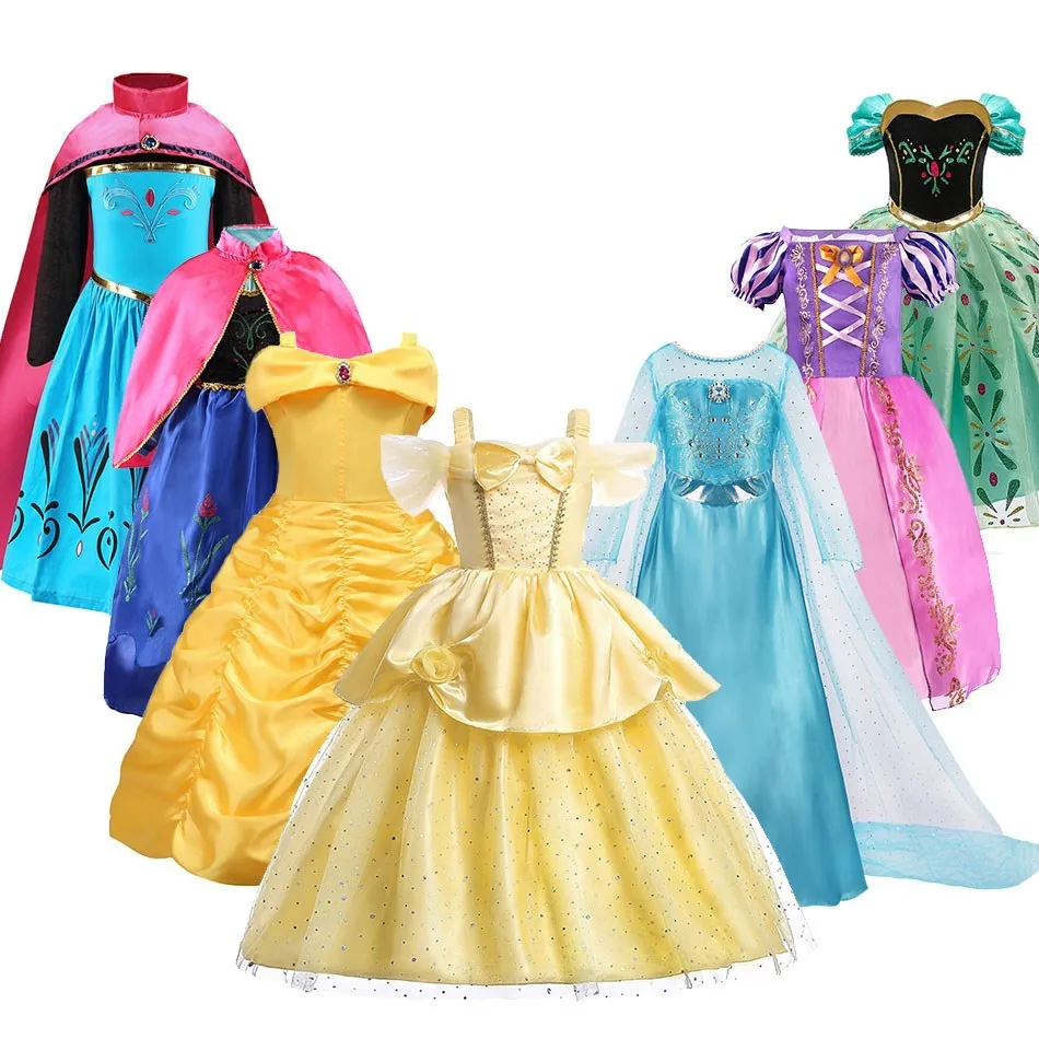 Kids Belle Kostuum Meisje Halloween Prinses Cosplay Feestjurk Kinderen Rapunzel Assepoester Anna Elsa Encanto Verjaardag Kleding