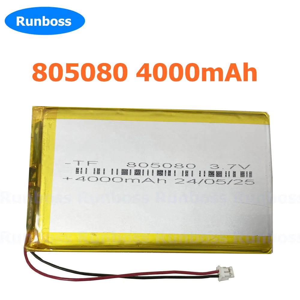 1-4PCS JST 2.0mm 2Pin 3.7V 4000mAh 805080 Lithium Polymer LiPo Rechargeable Battery cells For MP3 Power bank Digital Products