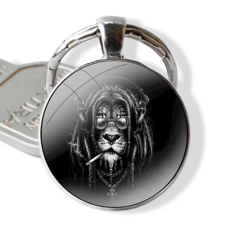 Keychain Handmade Glass Cabochon Key Ring Holder Pendant Key Chains rasta lion reggae bob marley Art