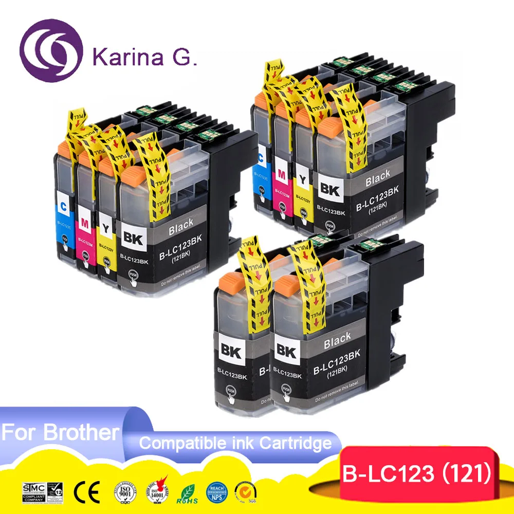 10PCS For LC123  LC121 Compatible Ink Cartridge Suit For Brother MFC-J4410DW/MFC-J4510DW/MFC-J4610DW/MFC-J4710DW/MFC-J2510