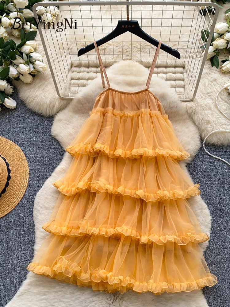 

Beiyingni Senior Classy Spaghetti Strap Dress Women Sensual Ruffles Fairy A-line Dresses Ladies 2026 New Style Club Prom Dress