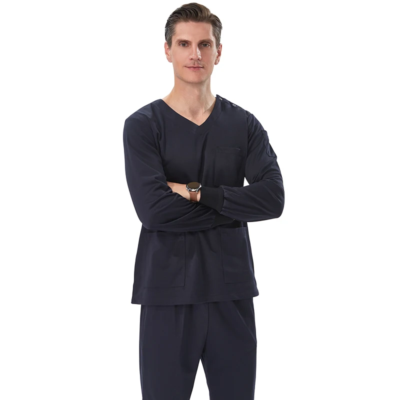 Uniformes de gommage médical pour femmes et hommes, Uniforme à manches longues, haut et pantalon noirs, vêtements de travail d\'hôpital, tenue de