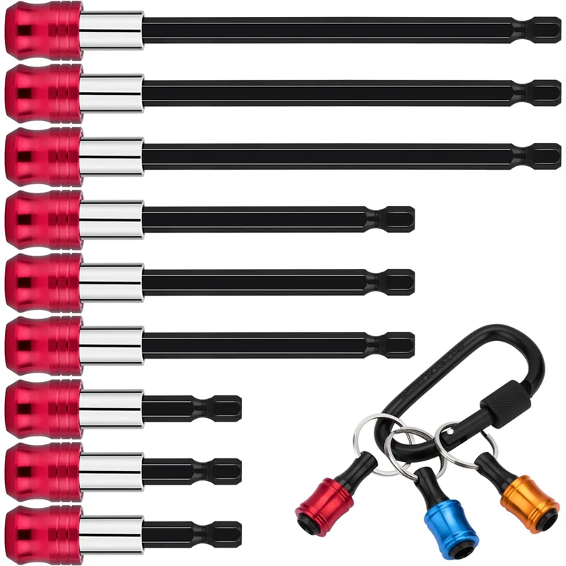 AB45 12-Piece Magnetic Drill Bit Extension Set, 9PCS Bit Extension Kit With 3 Sizes And 3PCS Bit Holder Keychain Durable Easy In
