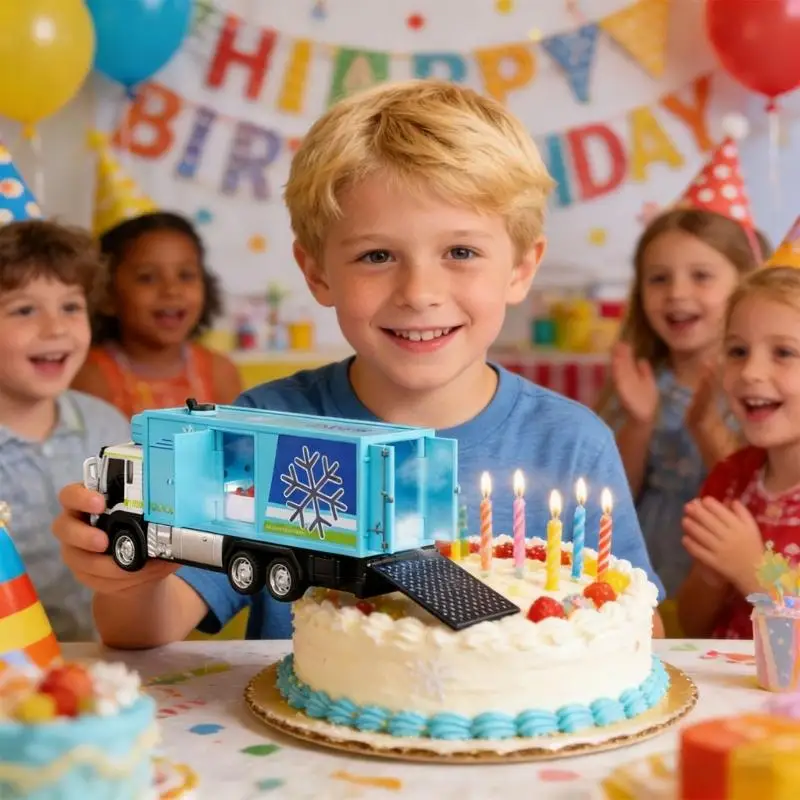 Brinquedo caminhão refrigerado liga para crianças com design realista e material não tóxico seguro A2UB