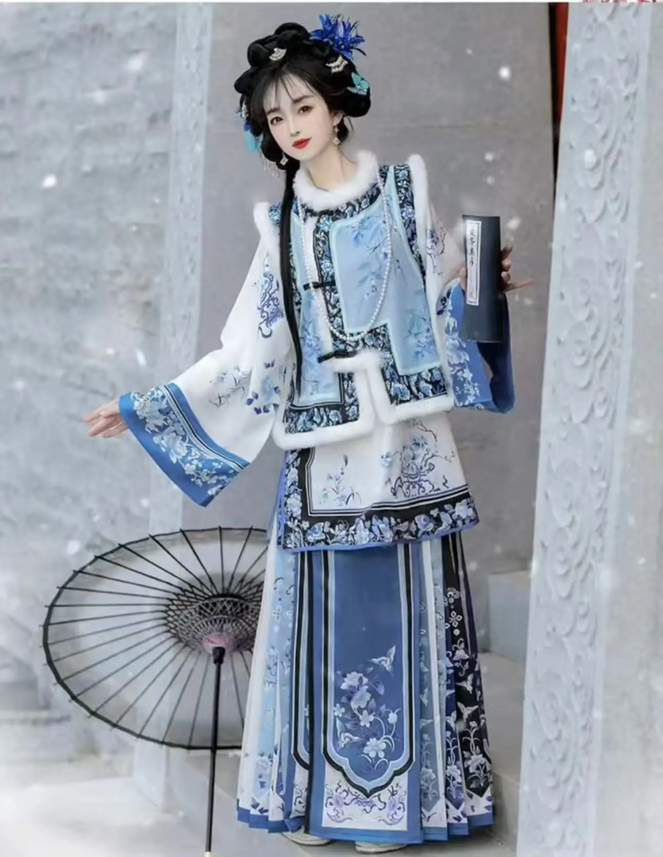 Ethnic Flavor Late Qing Women\'s Hanfu Warm Autumn Winter Traditional Costume Ancient Festive Princess Cosplay New Year Clothing