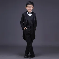 England Style Tuxedo Suits Boys Clothes Set Kids Formal Wedding Blazer Swallow-tailed Coat Kids Party Bow Tie Clothing 5PCS/Set