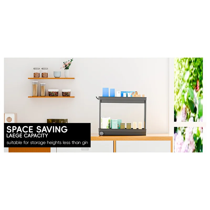 رف حوض المطبخ BYBS، رف تخزين متعدد الأغراض بطبقتين مع خطاف للمطبخ، حافظة متعددة مع حقيبة دوارة