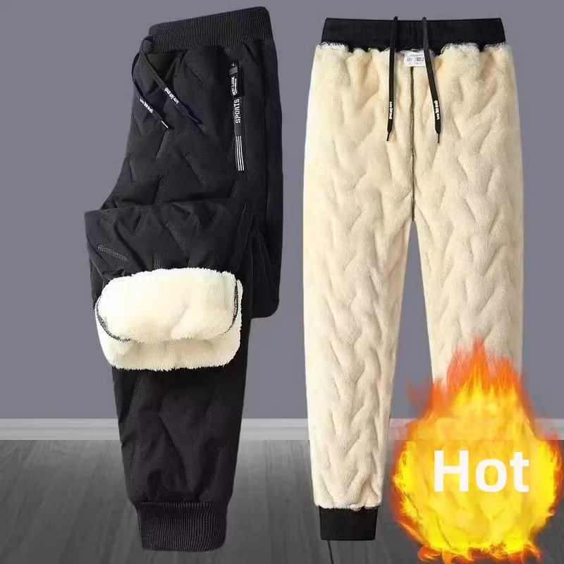 

Men's Winter Thiened Fce Lined down Cotton Pants Loose Fit Windproof Casual Long Trousers Youth Sle Basic ular