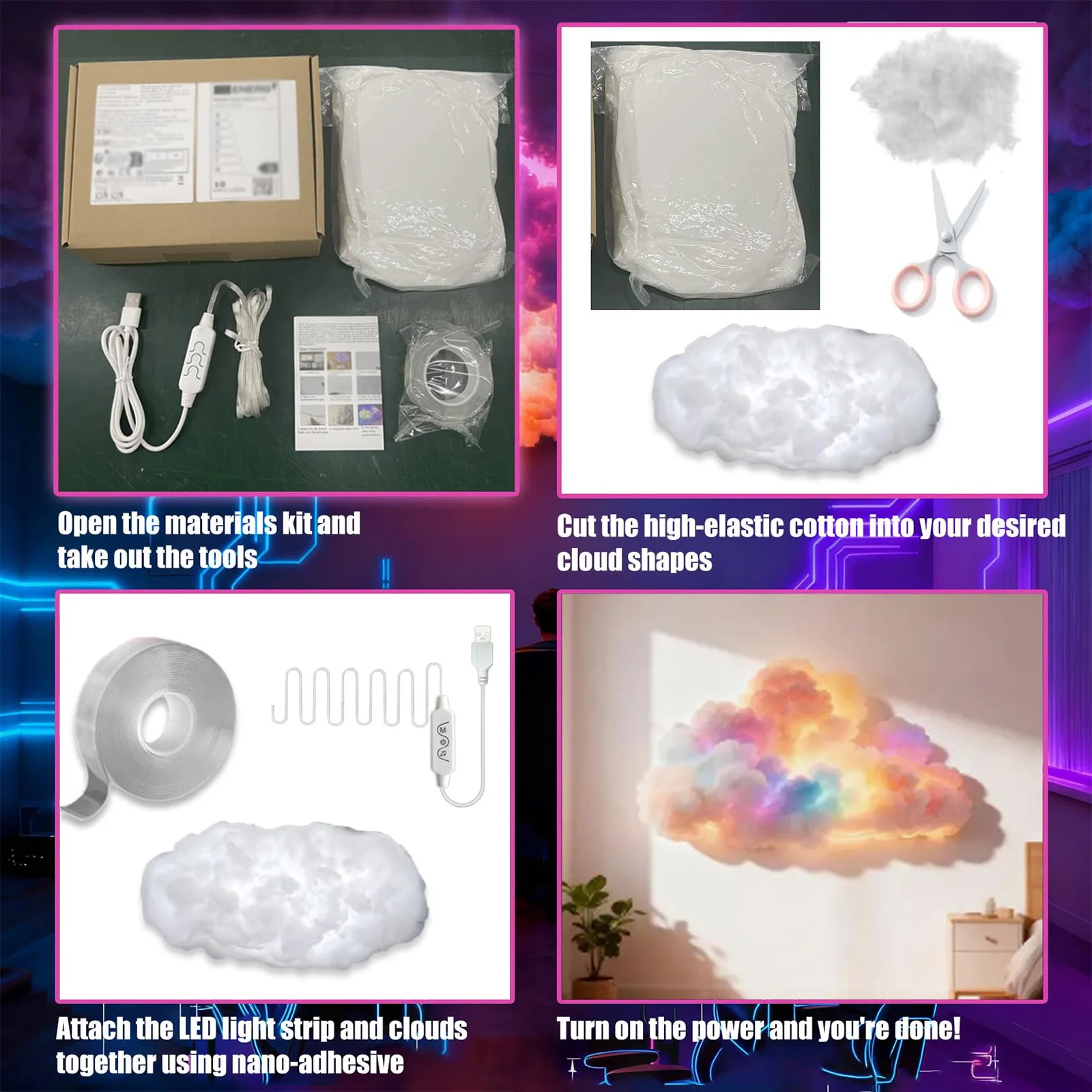 

DIY Thundercloud LED Light USB-Powered 3D Big Cloud Lightning Light for Bedroom Gaming Room