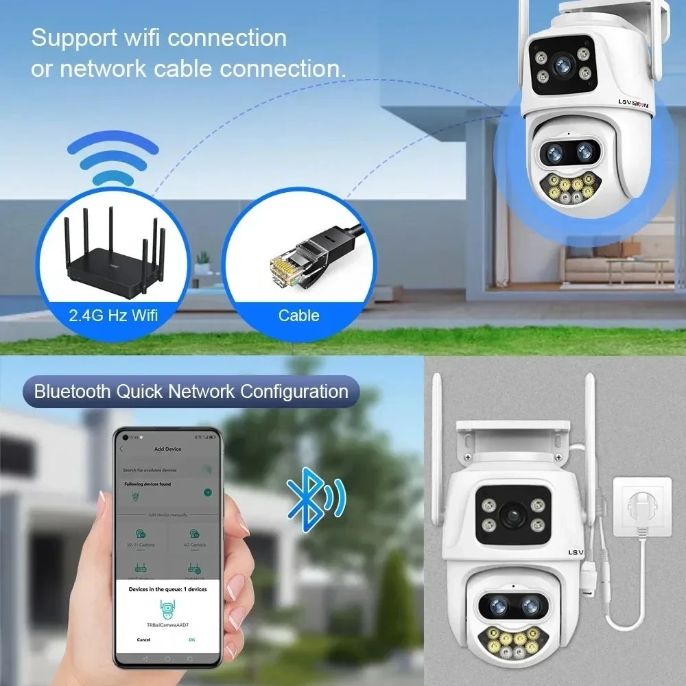 9MP กล้อง IP Wi-Fi 4K สามเลนส์ซูม8X กลางแจ้งกล้อง PTZ กล้องติดตามอัตโนมัติกล้องรักษาความปลอดภัยแบบสีเต็มรูปแบบ