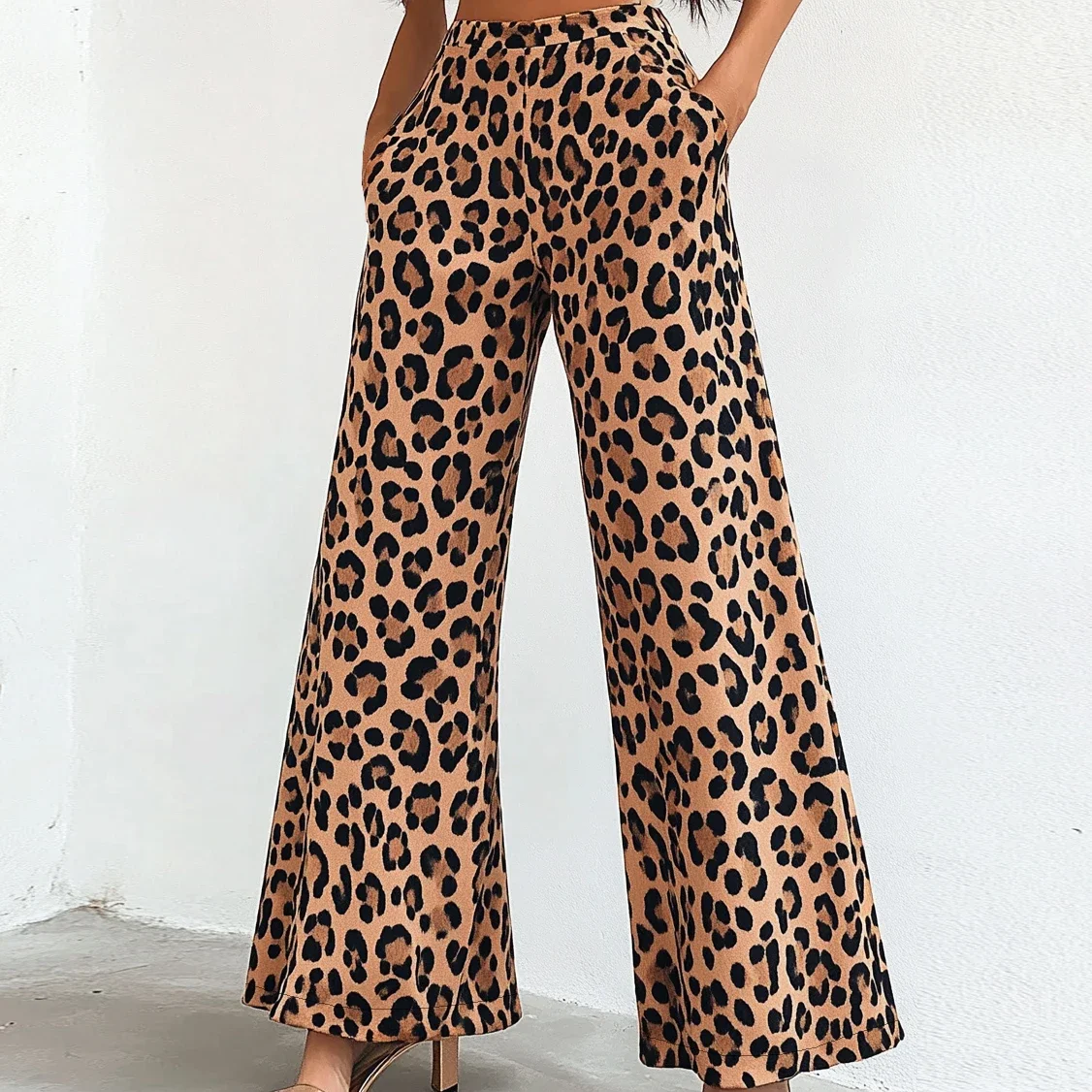 AzaleeKA Women's Pants Autumn Wild  Leopard Print Full Length Natural Waist Casual Pants