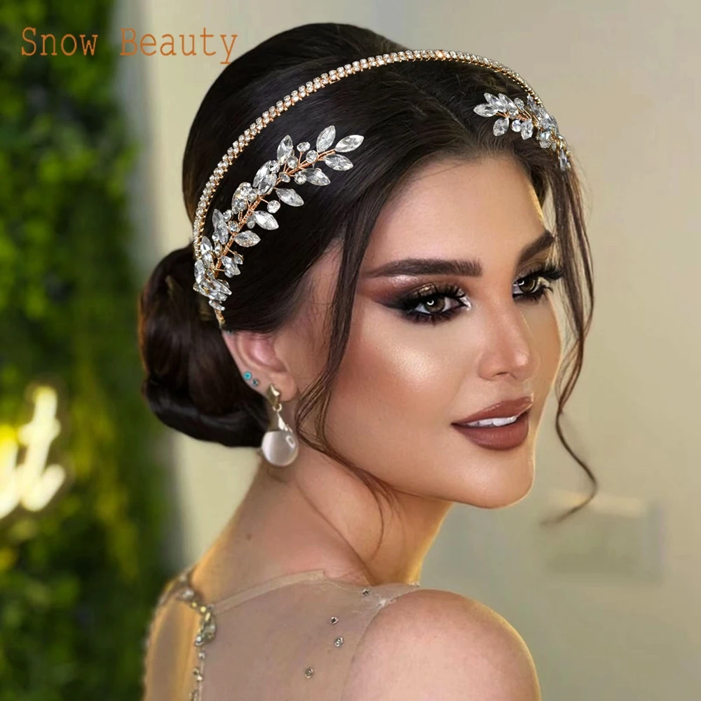 

DZ056 Golden Bridal Head Hoop Crystal Wedding Headwear Rhinestone Headbands for Women Flower Girl Headpiece Hair Accessories