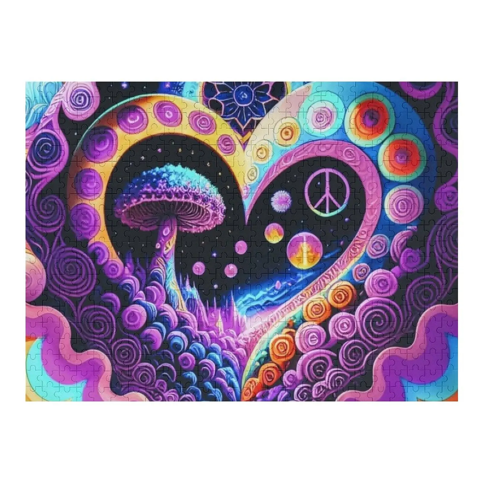 Rompecabezas de paz, amor y setas, imagen personalizada, rompecabezas con nombre de madera