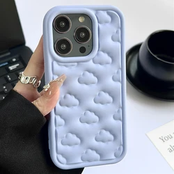 Bonita funda de silicona suave con nubes en 3D para iPhone, 15 Pro Max, 11, 12, 13, 14 Pro Max, XS, XR, X, 7, 8 Plus, cubierta protectora a prueba de golpes