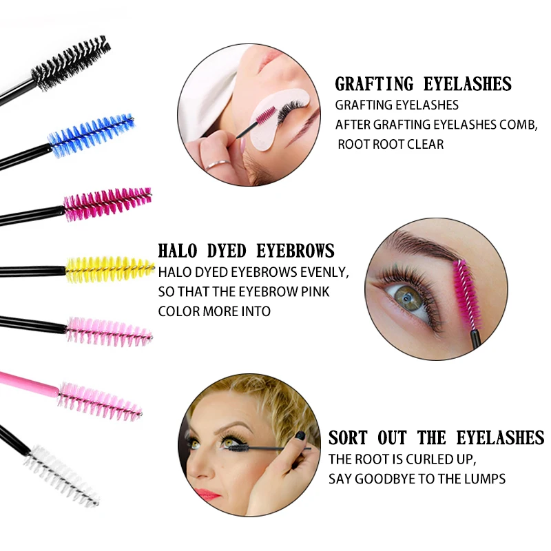 Estensione delle ciglia Pennello per sopracciglia usa e getta Mascara Bacchetta Applicatore Spooler Ciglia Pennelli cosmetici Set strumenti per il trucco