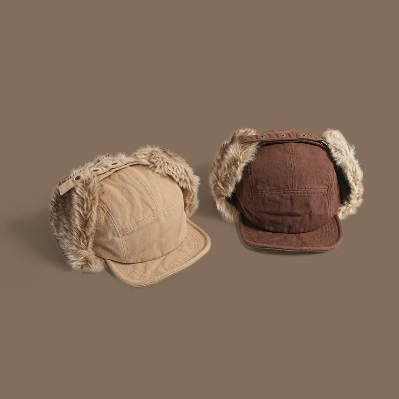 

Бейсбольные кепки с ушками для мужчин и женщин, зимняя утолщенная теплая шапка-бомбер в стиле ретро, ветрозащитная шапка для охоты и катания на лыжах