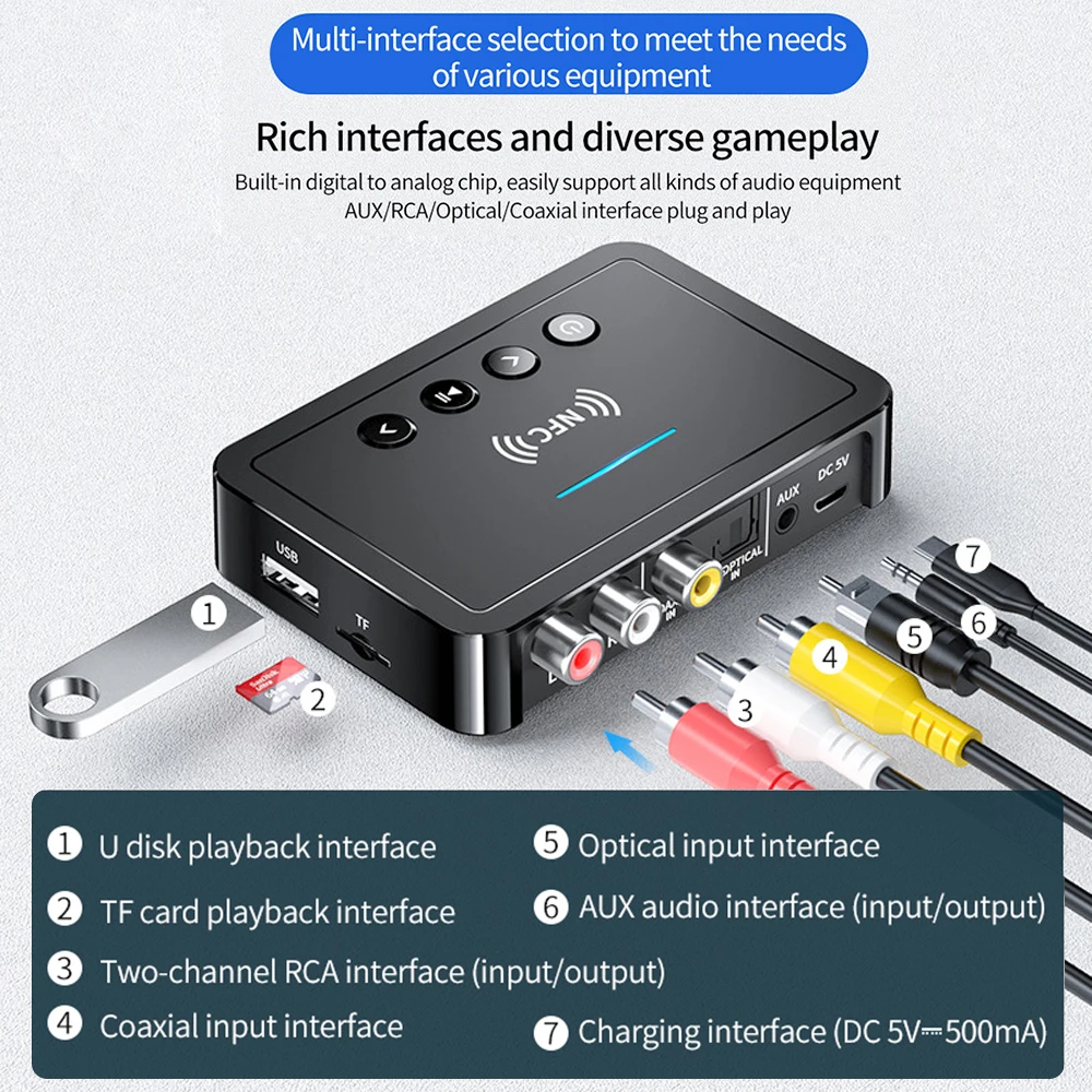جهاز إرسال واستقبال بلوتوث M6 بلوتوث 5.4 3.5 مللي متر AUX/RCA/USB U القرص/TF المدخلات محول رقمي جهاز تحكم عن بعد عالمي #6