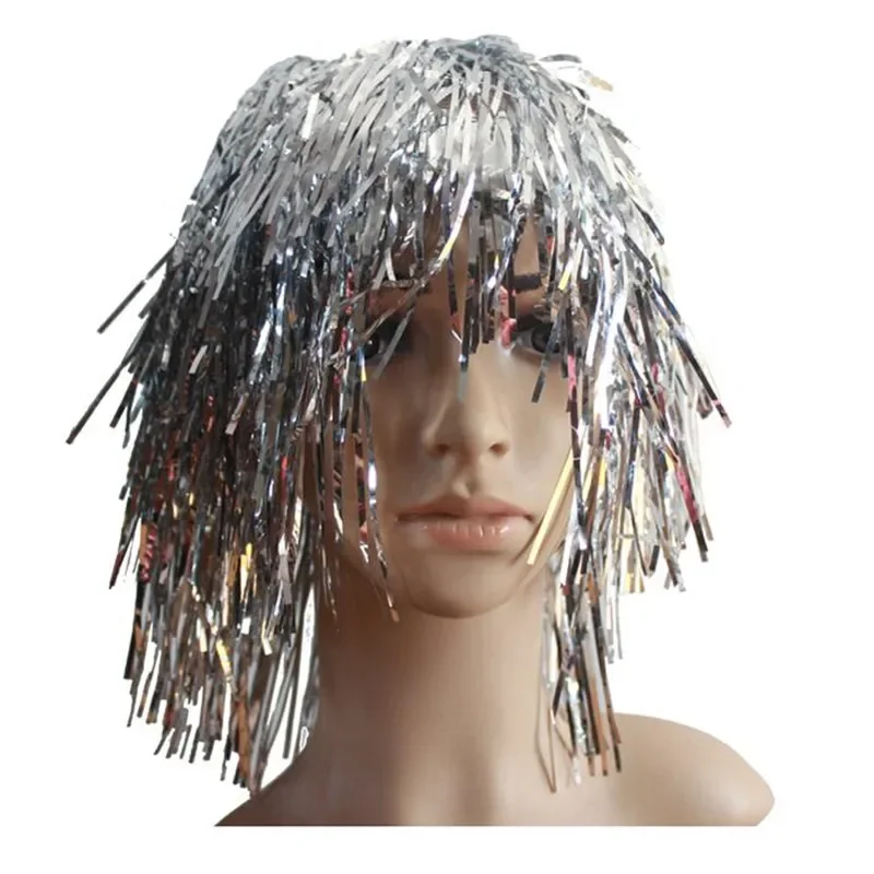 Women Men Paillette Sequin Colorful Rain Wire Tassel Wig Props Party Head Wear Cosplay Costume    Decoration Christmas