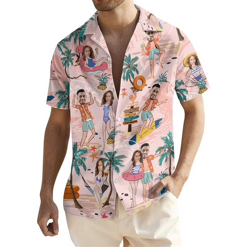 Summer Fashion Custom Face Shirts For Men Boyfriend 3D Printed Hawaiian Shirts Hot Sale Vacation Beachwear