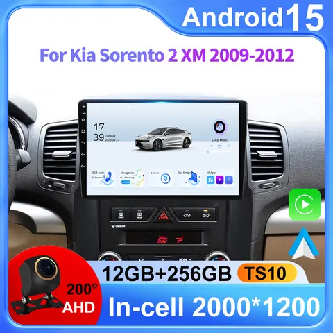 기아 쏘렌토 2 XM 2009-2012용 10인치 카플레이 안드로이드 15 카 라디오 멀티미디어 플레이어 터치 4G 와이파이 지능형 시스템 디스플레이