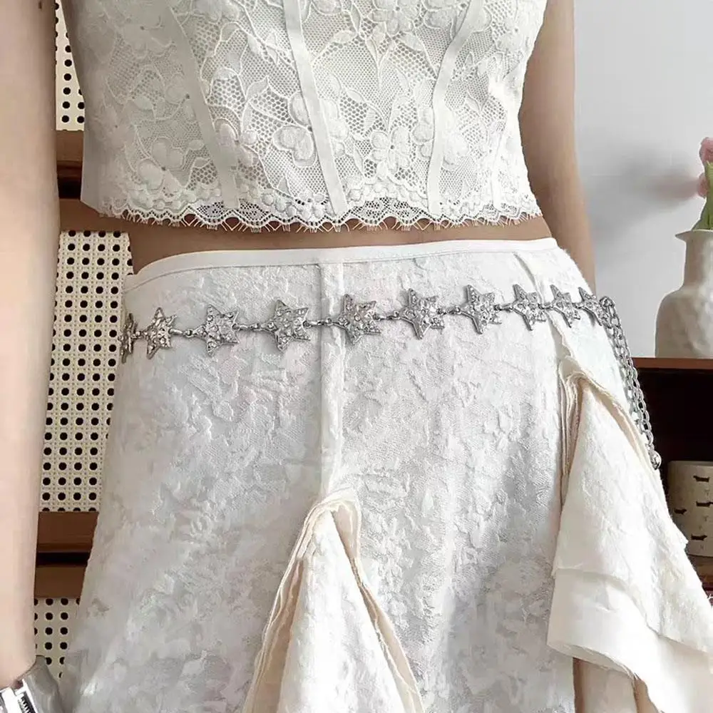 

Single-layer Star-shaped Rhinestone Waist Chain Women Dress Sub Sweater Waist Chain Simple Versatile Tassel Slim Waist Belt