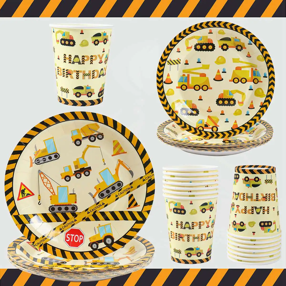 Construction Theme Disposable Tableware Excavator Vehicle Birthday Party Decor Kids Boy Bulldozer Tractor Truck Party Supplies