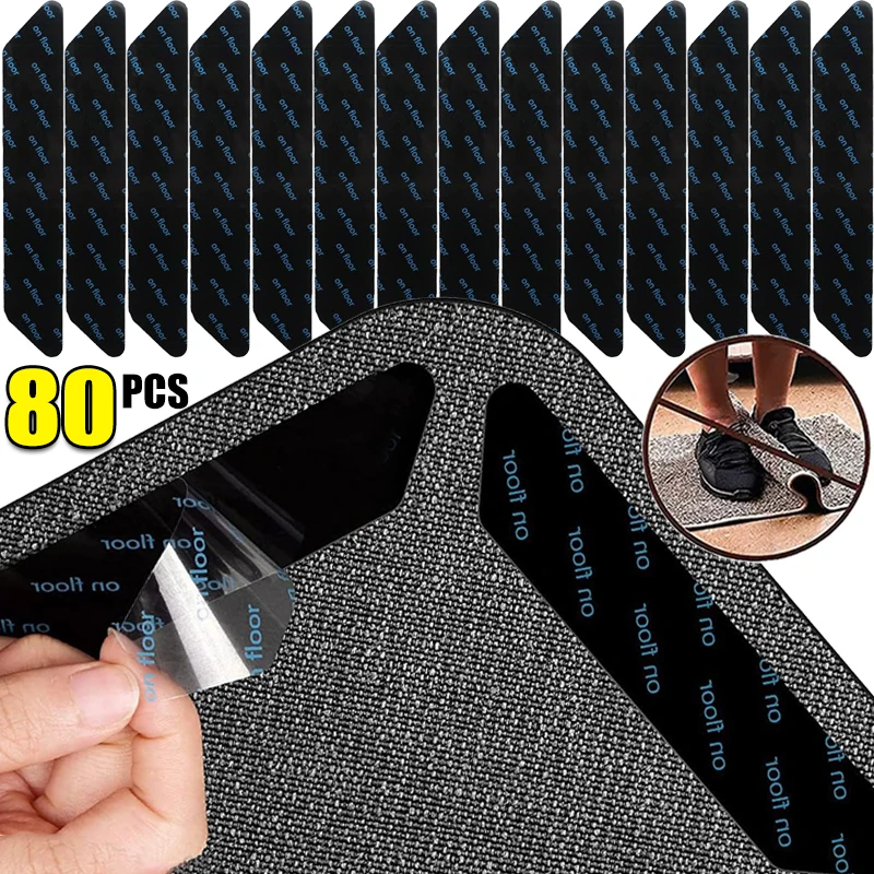 80/8pcs Carpet Non-slip Sticker Reusable Washable Anti Curling Carpet Patch Fixed Stickers Floor Rug Mat Tape Gripper Corner Mat