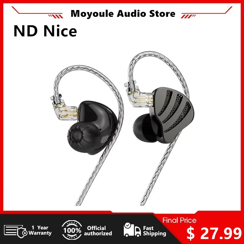 ND Nice Flagship-level hybird Headphone Thick Silver Plated HiF In Ear 0.75mm 2-Pin Interface Wired High Quality Mic-Earbuds