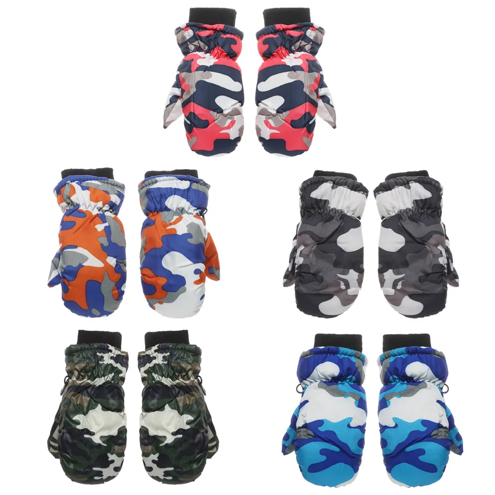 Children Gloves Camouflage Thicken Skiing Mittens Kids Winter Outdoor Snowboard Waterproof Windproof Gloves 2-5Years Old