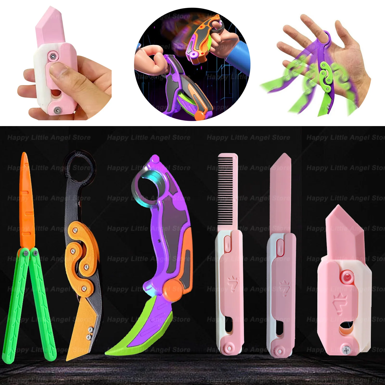 New 3D Printing Plastic Butterfly Claw Knife Carrot Gravitys Knife Decompression Toy Children Decompressions Push Card Small Toy