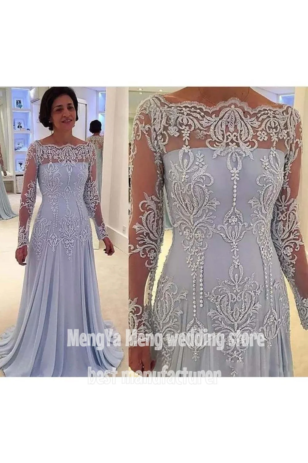 ZHUISHU Elegant Lavender Lace Mother Of The Bride Dresses Long Sleeves Applique V Neck Mermaid Wedding Formal Party Customized