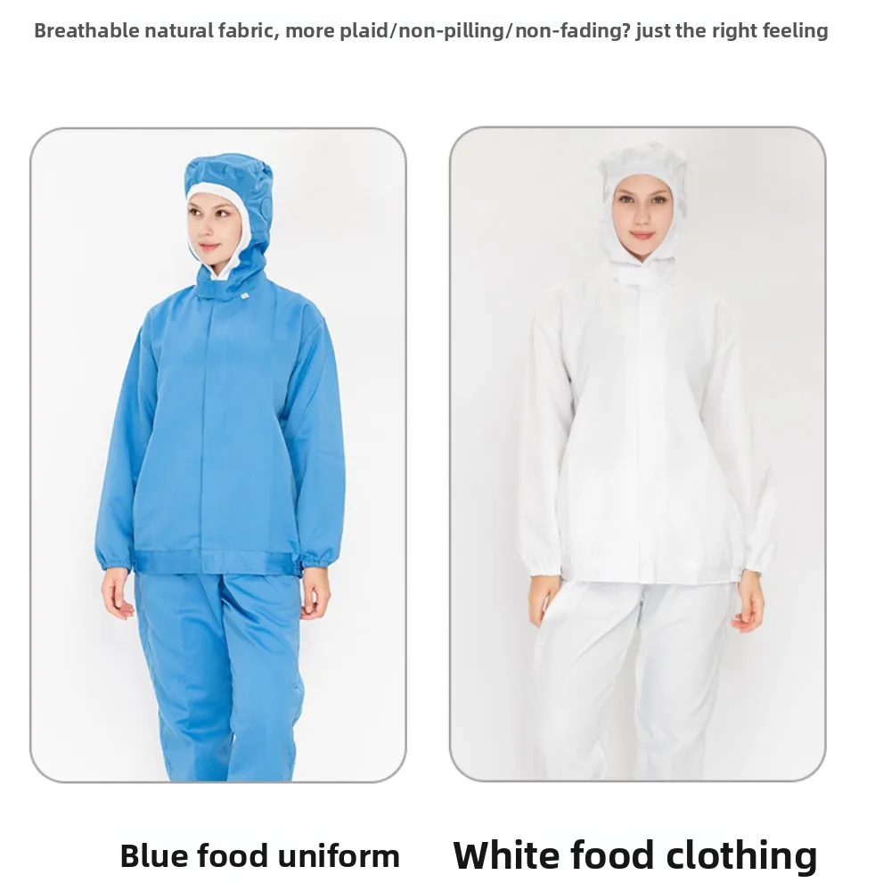 Fábrica de alimentos roupas de trabalho com capuz orelha malha pendurado respirável à prova de poeira limpo divisão com capuz oficina conjunto de terno de comida