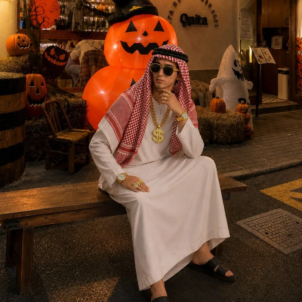 Adult Arabian Rich Robe Cosplay Costumes Outfit for Masquerade Annual Party Theme Event Role Play Apparel