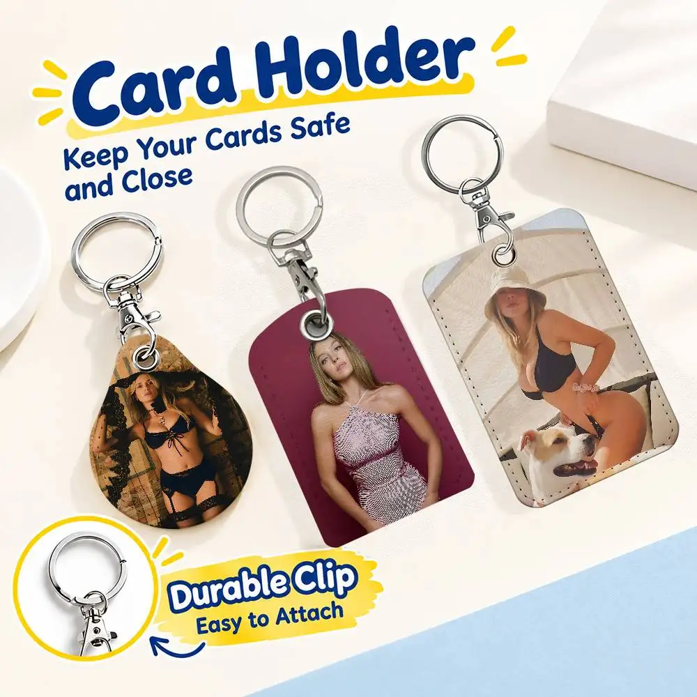 FOR Sydney Sweeney Keychain Card Holder Leather Keeps ID Cash Keys Cards Ready for Work School Travel Daily Errands