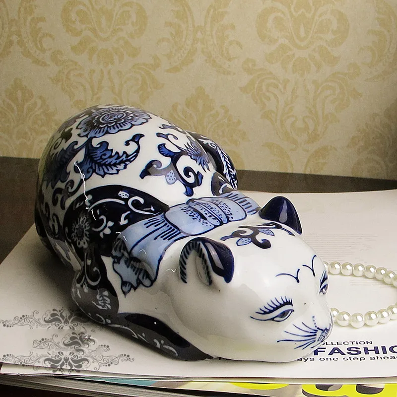 الديكور الصينية الرجعية الأزرق والأبيض الخزف الحرف السيراميك الحيوان المنزل المفروشات الصغيرة