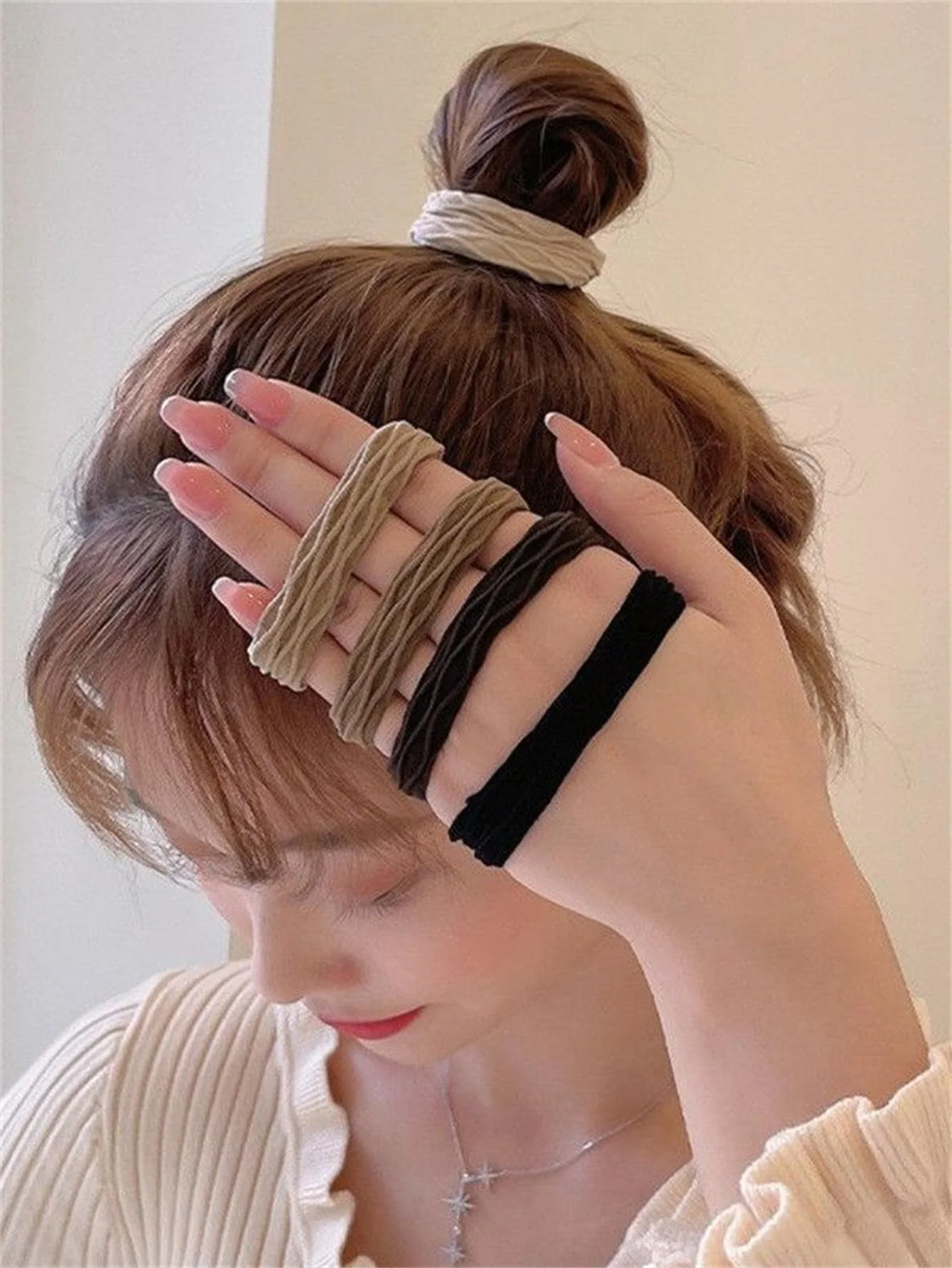 5 scrunchies simple high stretch seam free headband women\'s hair tie durable high ponytail headwear hair rope holster for compan