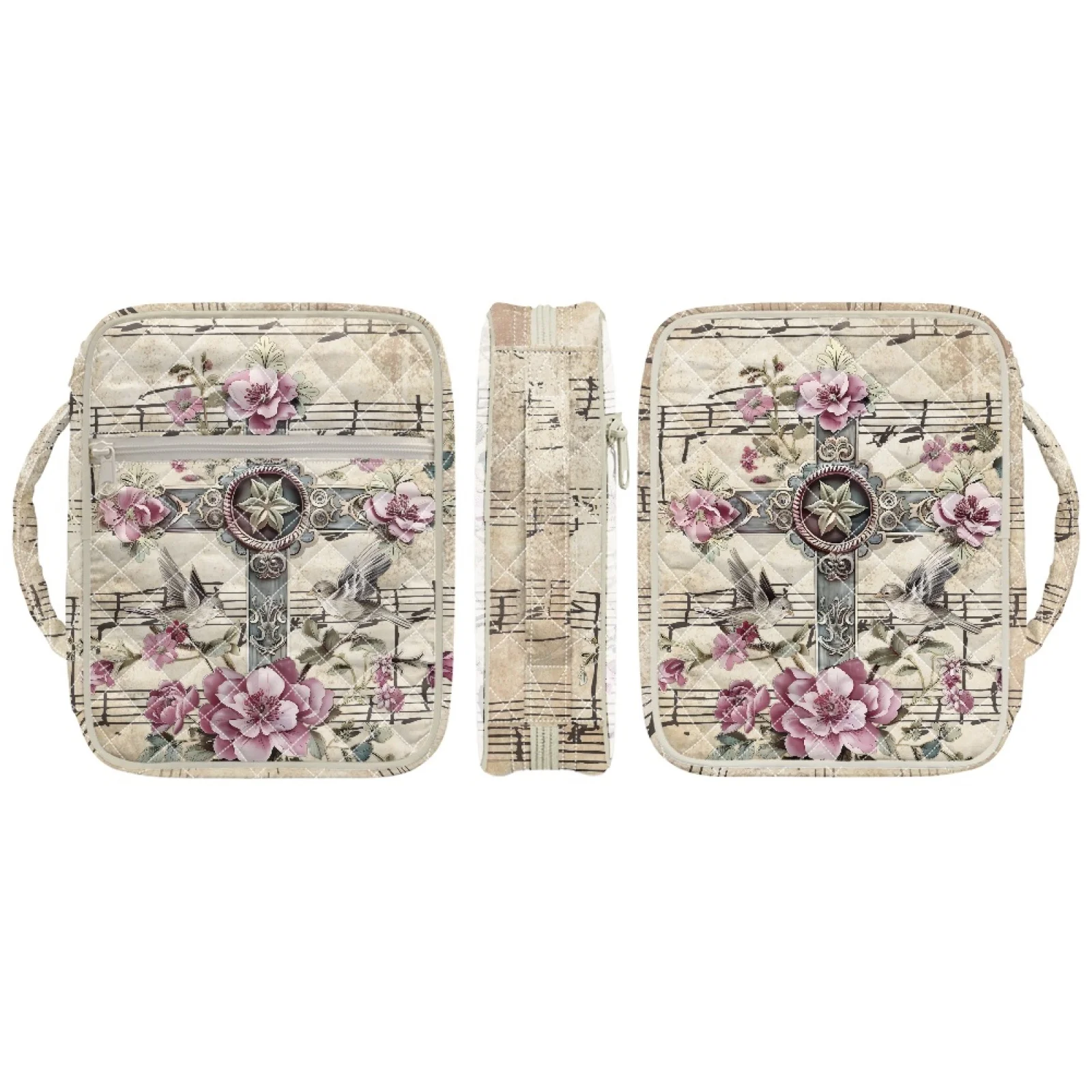 Coloranimal Musical Notes New Arrival Portable Quilted Bibles Carrying Case for Church Study Elastic Polyester Bible Cover Case