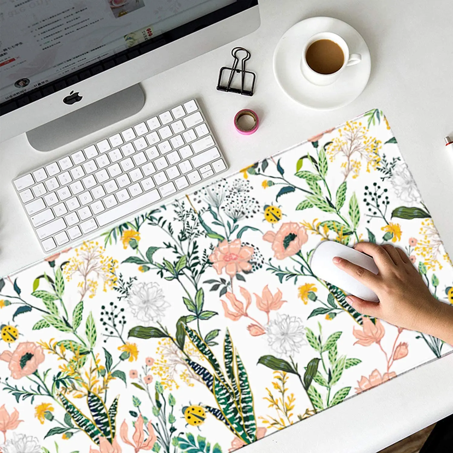 Office Desk Mat 35.4×15.7 Large Gaming Mouse Pad Durable Extended Computer Mouse Pad with Non-Slip Rubber Base Summer Wildflower
