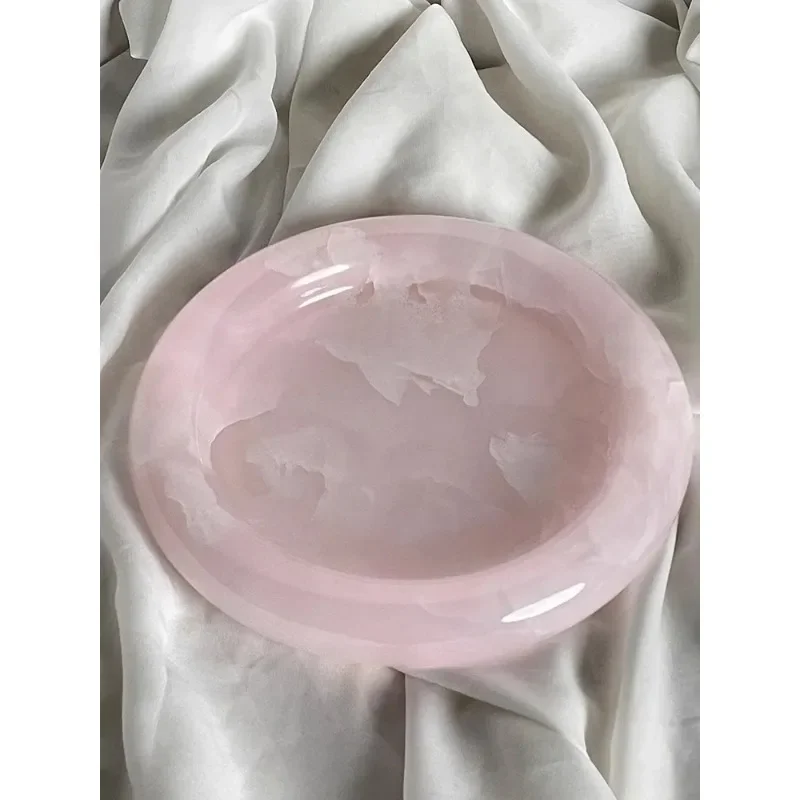 Modern Luxury Pink Marble Tray Round, Vanity Display Tray for Jewelry & Perfume, Home Decor Centerpiece, Bathroom Organizer