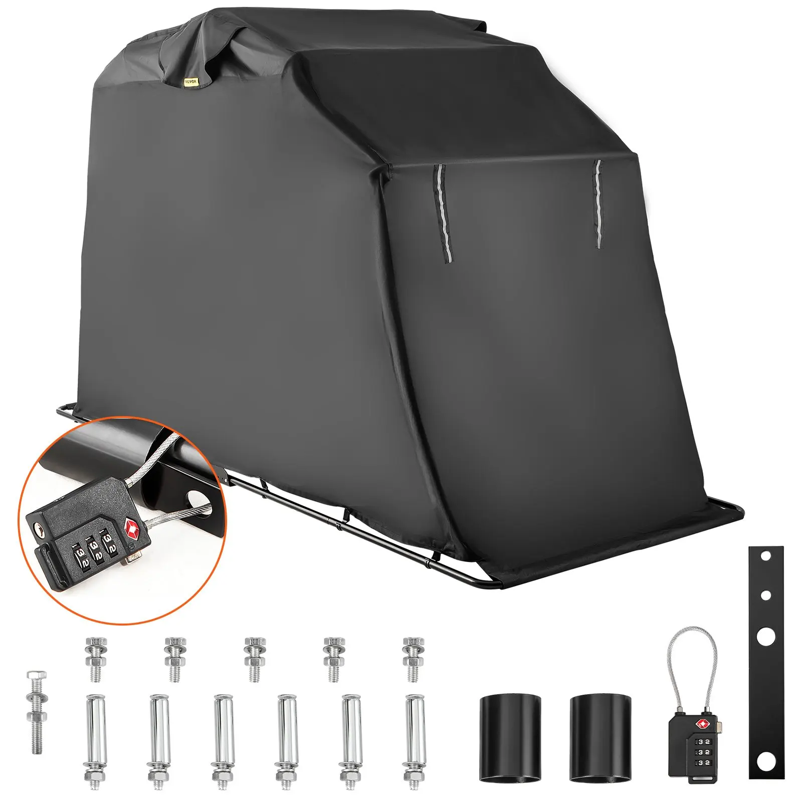 Motorcycle Shelter Waterproof Motorcycle Cover Shelter Shed Motorbike Storage Garage Tent w/ Lock & Weight Bag , 600D Oxford